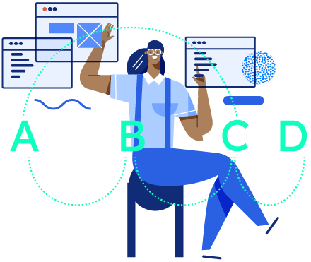 Illustration of a developer solving real-life programming problem in a pre-defined scenario