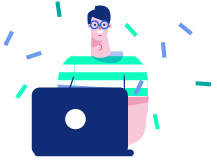 Illustration showing a developer with a laptop